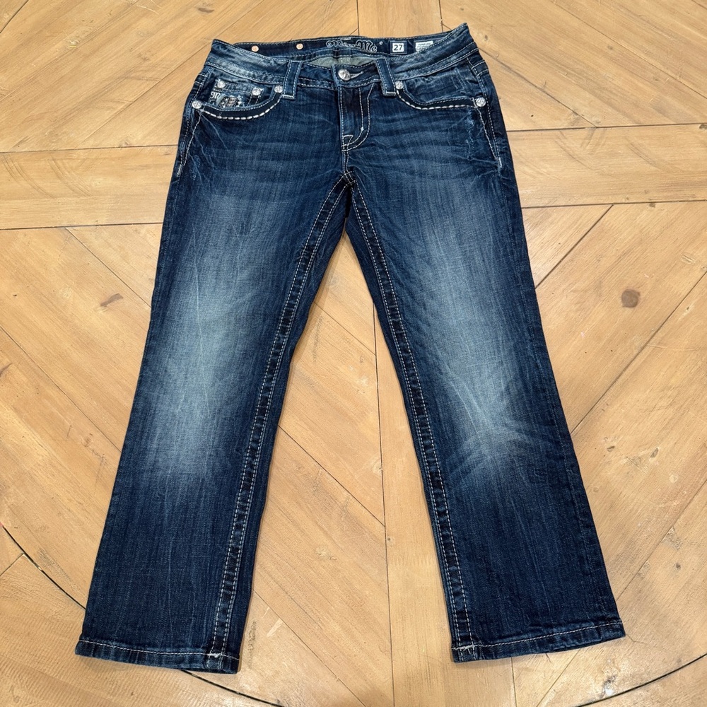 Miss Me Cropped Stylish Embellished Blue Denim Jeans size 27